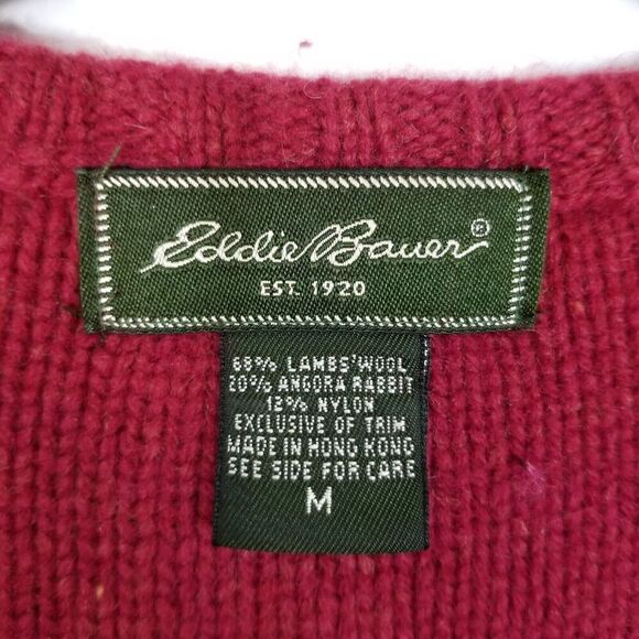 Eddie Bauer Women's Long Sleeve Lambs Wool Angora Sweater Sz M Red Cable Knit - Picture 5 of 5
